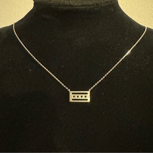 ⚜️3 for $30⚜️ Chicago Flag Pendant Clavicle Necklace (Geometric, Art Deco, Flag) - Picture 3 of 7